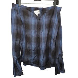 Highline Blue Plaid Button-Front Blouse